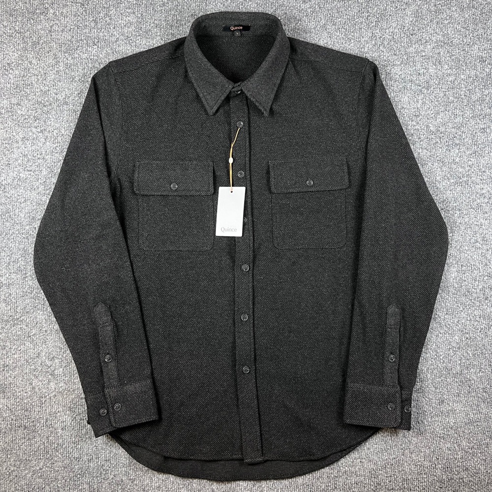 Quince Stretch Sweater Fleece Shirt Mens L Gray Charcoal Twill Long Sleeve NWT